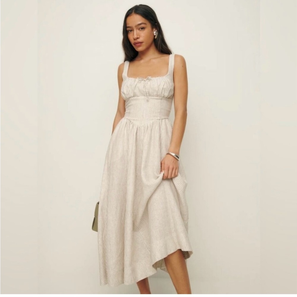 NWOT Reformation Balia Linen Midi Dress in Sandy Stripe